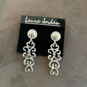 Vintage Laura Jordan Silver Tone Drop Earrings NWT